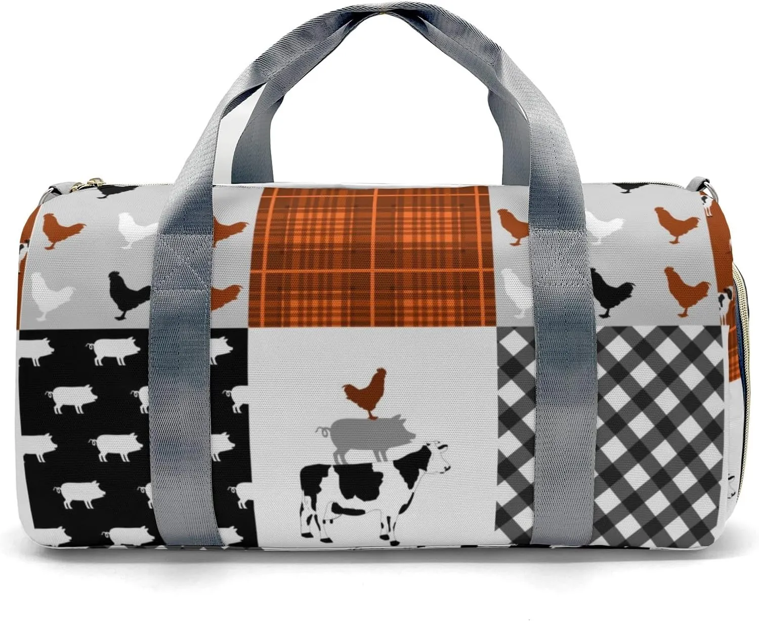 Personalized Farm Cow Rooster Car Orange Custom Multi-functional Travel Bag, Unisex Portable Duffel Bag, Short Distance Travel Assistant