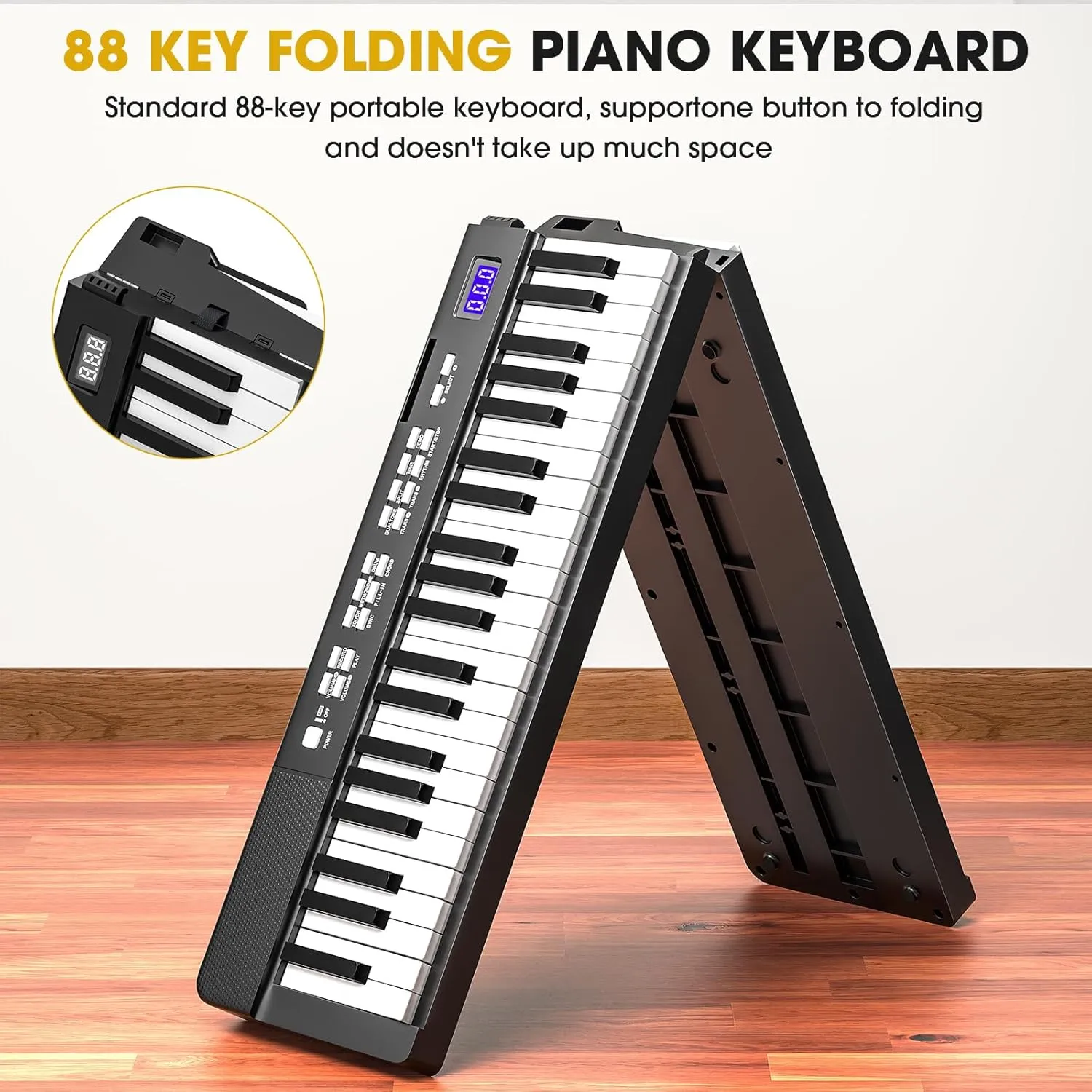 Piano Keyboard 88 Keys - Folding Semi Weighted Keyboards Electric Piano, Full Size Keyboard Portable Digital Piano with Sustain Pedal, Handbag, Bluetooth, USB MIDI for Beginner