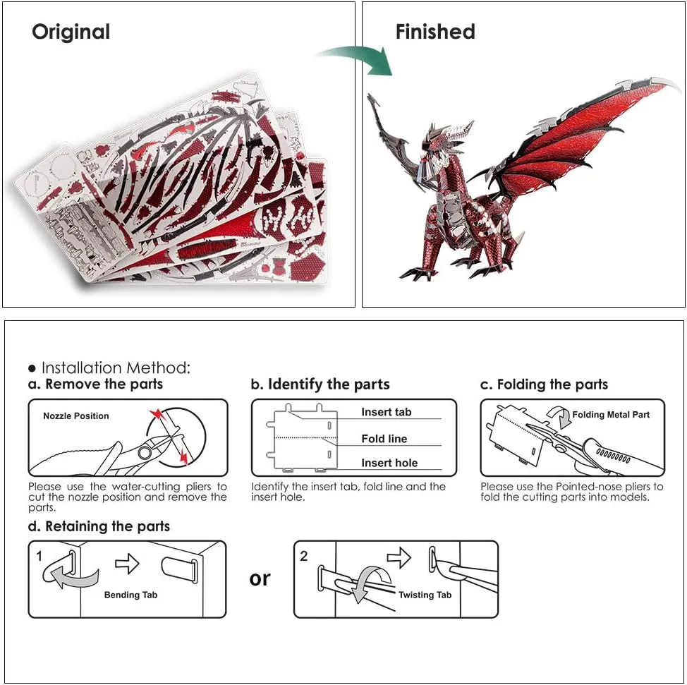 Piececool 3D Metal Model Kits-Black Dragon King, DIY 3D Puzzles for Adults Brain Teaser Puzzles Toys for Teens, Great Birthday New Year Gifts, 107 Pcs