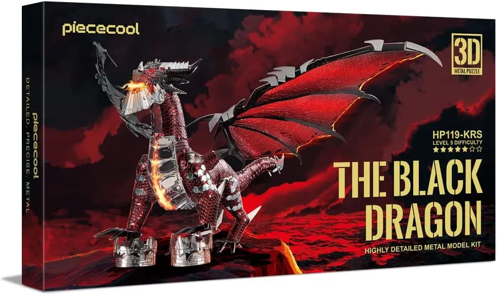 Piececool 3D Metal Model Kits-Black Dragon King, DIY 3D Puzzles for Adults Brain Teaser Puzzles Toys for Teens, Great Birthday New Year Gifts, 107 Pcs