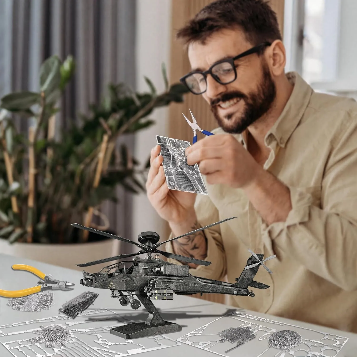 Piececool 3D Metal Model Kits, Military Helicopter Airplane Models Building Kits for Adults and Teens Men Hobbies DIY Brain Teaser Puzzles, Great Birthday Gifts, 145 Pcs