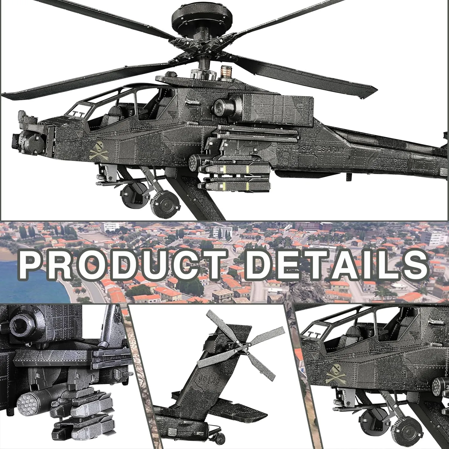 Piececool 3D Metal Model Kits, Military Helicopter Airplane Models Building Kits for Adults and Teens Men Hobbies DIY Brain Teaser Puzzles, Great Birthday Gifts, 145 Pcs