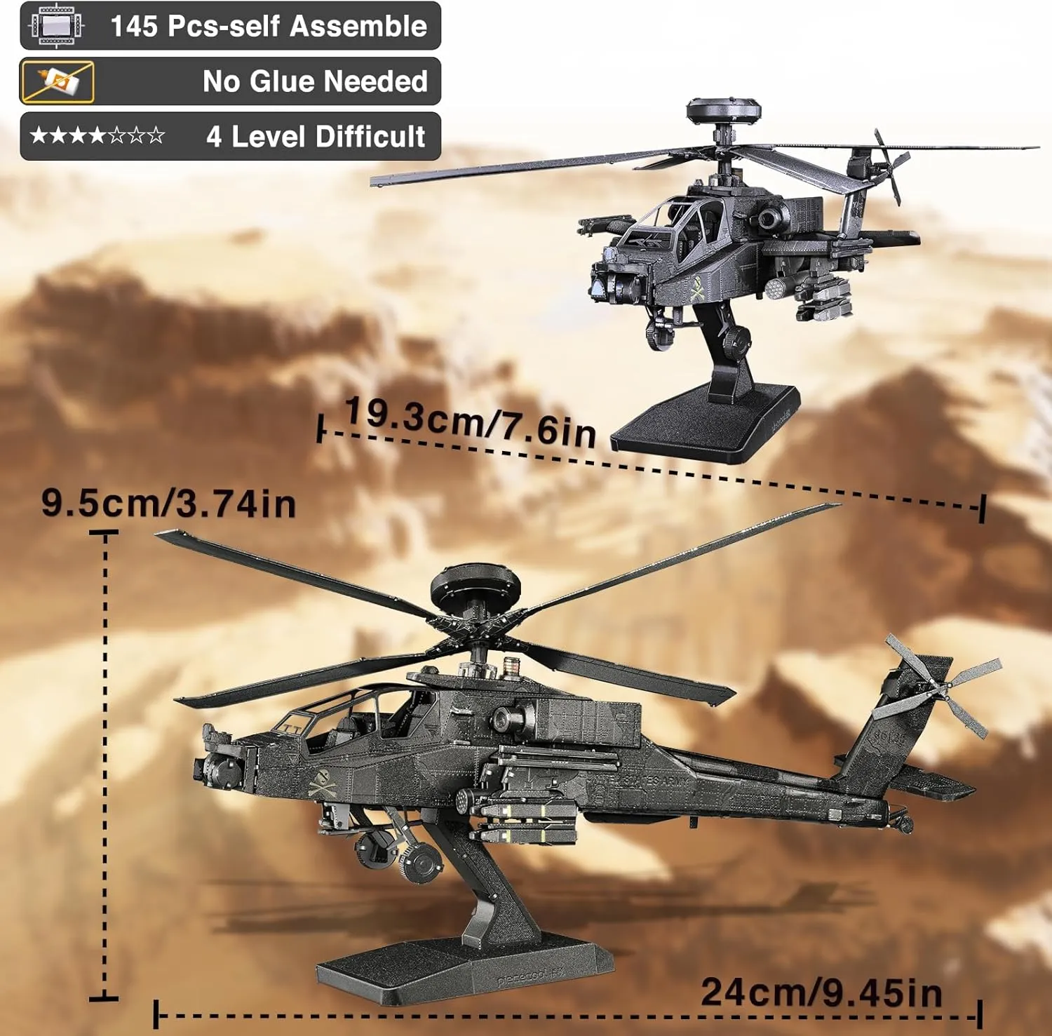 Piececool 3D Metal Model Kits, Military Helicopter Airplane Models Building Kits for Adults and Teens Men Hobbies DIY Brain Teaser Puzzles, Great Birthday Gifts, 145 Pcs