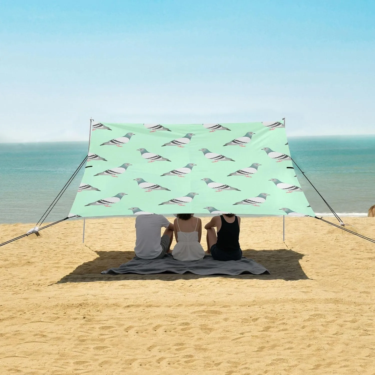 Pigeon Bird Pattern Beach Canopy Tent Anti-UV & Wind Resistant, Camping Sun Shelter Easy Setup Portable,Outdoor Shade Tents with Sandbags,Sand Shovels,Ground Pegs & Stability Poles