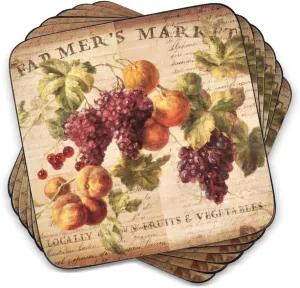 Pimpernel Abundant Fall Coasters Set of 6 - Cork Drink Coasters with Fruit Design for Autumn Entertaining, Heat-Resistant Surface & Stain Protection for Dining & Coffee Tables