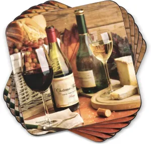 Pimpernel Artisanal Wine Coasters – Set of 6 Cork-Backed Drink Mats with Rustic Wine Label Art, Heat-Resistant Surface, Stylish Table Protection for Kitchen, Bar, or Dining Room Use