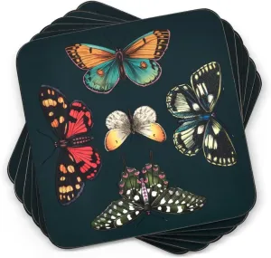 Pimpernel Botanic Garden Harmony Coasters, Set of 6 (4"x4") - Absorbent Cork-Backed Drink Coasters, Heat & Stain Resistant, Durable Table Protection with Elegant Butterfly Motif