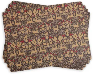 Pimpernel Christmas Cork Placemats (Set of 4) - Cork-Backed Placemats for Dining Table, Heat-Resistant Hard Board - Reindeer & Holly (15.7" x 11.7") - Durable & Stylish Table Mats (Taupe)