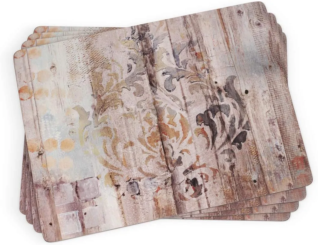 Pimpernel Frozen in Time Placemats - Set of 4 Cork Backed Table Mats with Rustic Wooden Wall Panel Design for Dining Room or Kitchen, Heat & Scratch Resistant, Easy to Maintain