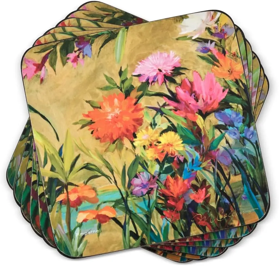 Pimpernel Martha's Choice Floral Coasters - Set of 6 Cork-Backed Drink Mats with Blooming Garden Artwork & Easy Clean Surface - Decorative Table Protectors for Spring & Summer Entertaining