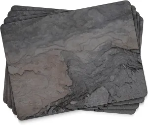Pimpernel Midnight Slate Placemats - Set of 4 Patterned Stone Dining Table Mats - Cork Heat Resistant Wipe Clean Tabletop Protectors for Contemporary Table Settings & Everyday Meal Presentation
