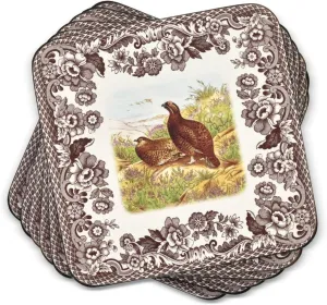 Pimpernel Spode Woodland Coasters (Set of 6) - Cork Backed Tabletop Protection, Heat & Stain Resistant - 4” x 4”, Durable, Decorative Tableware with Assorted Bird Motifs for Thanksgiving/Cabin