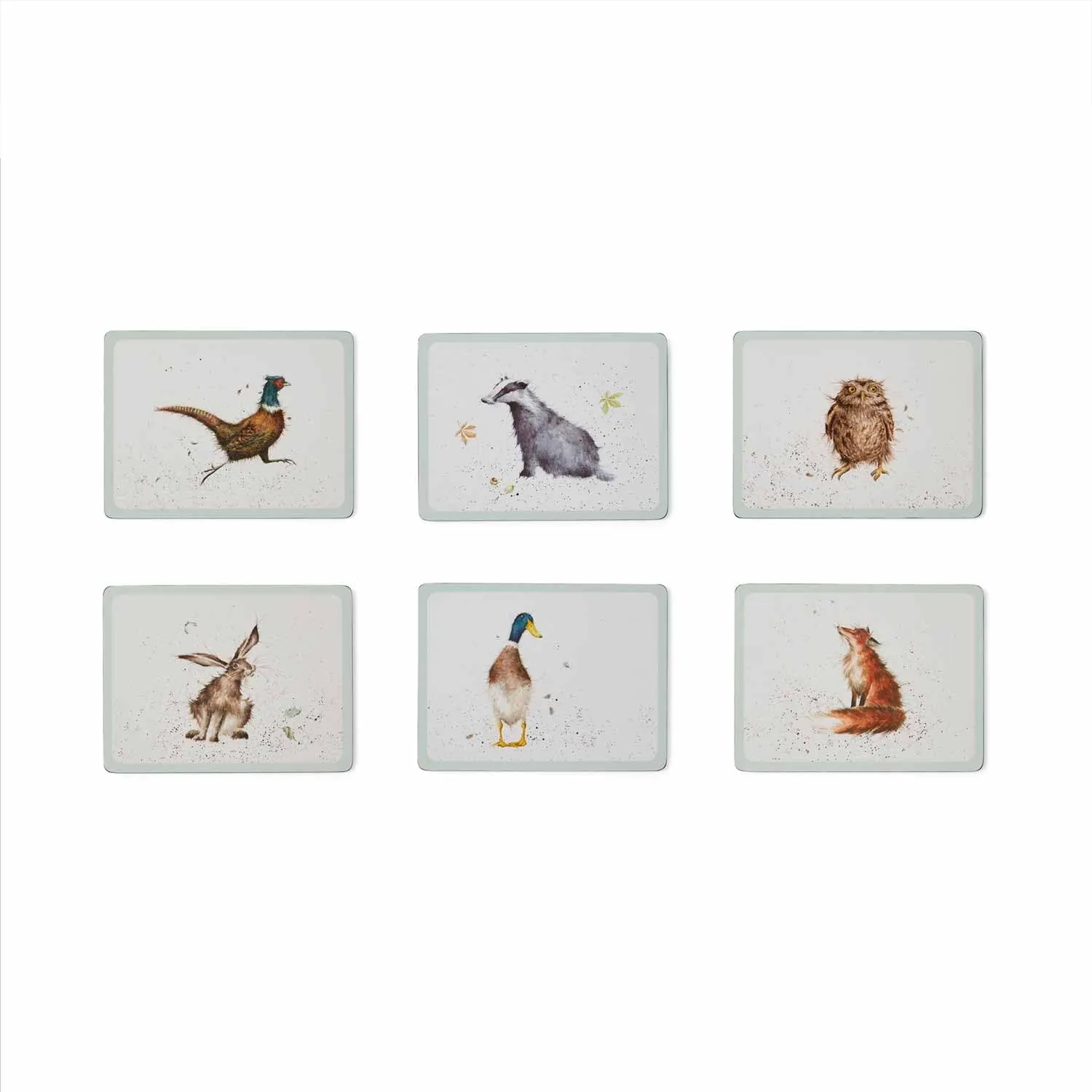 Pimpernel Wrendale Designs Assorted Animal Motif Placemats, Set of 6 - Cork Backed Table Mats with 5mm Thick Board, Heat Resistant to 212°F, Stain Resistant Dining Tableware for Kitchen/Dining Room
