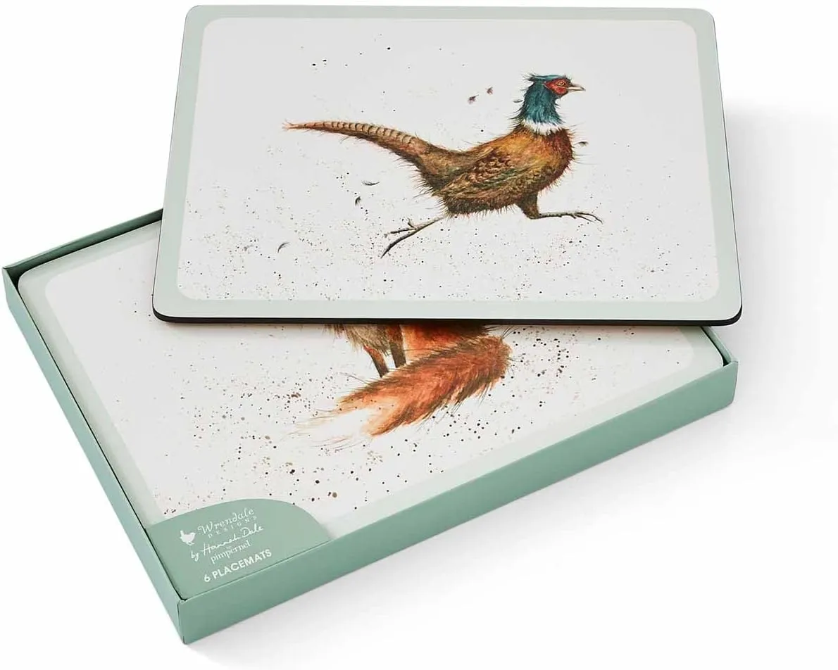 Pimpernel Wrendale Designs Assorted Animal Motif Placemats, Set of 6 - Cork Backed Table Mats with 5mm Thick Board, Heat Resistant to 212°F, Stain Resistant Dining Tableware for Kitchen/Dining Room