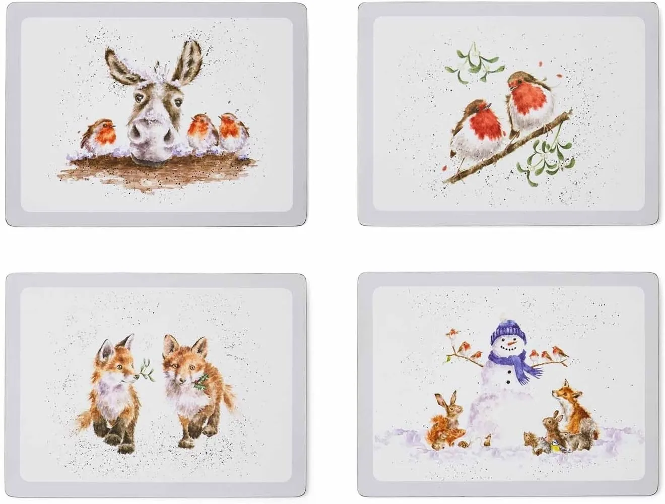 Pimpernel Wrendale Designs Christmas Placemats | Set of 4 | Heat Resistant Mats | Cork-Backed Board | Hard Placemat Set for Dining Table | Measures 15.7” x 11.7”