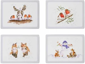 Pimpernel Wrendale Designs Christmas Placemats | Set of 4 | Heat Resistant Mats | Cork-Backed Board | Hard Placemat Set for Dining Table | Measures 15.7” x 11.7”