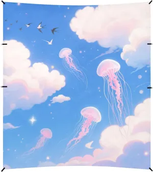 Pink Dreamy Jellyfish Foldable Beach Canopy UPF50  Protection Easy Setup Sun Shelter with Sandbags, Sand Shovel, Poles for Camping, Picnics, Backyard