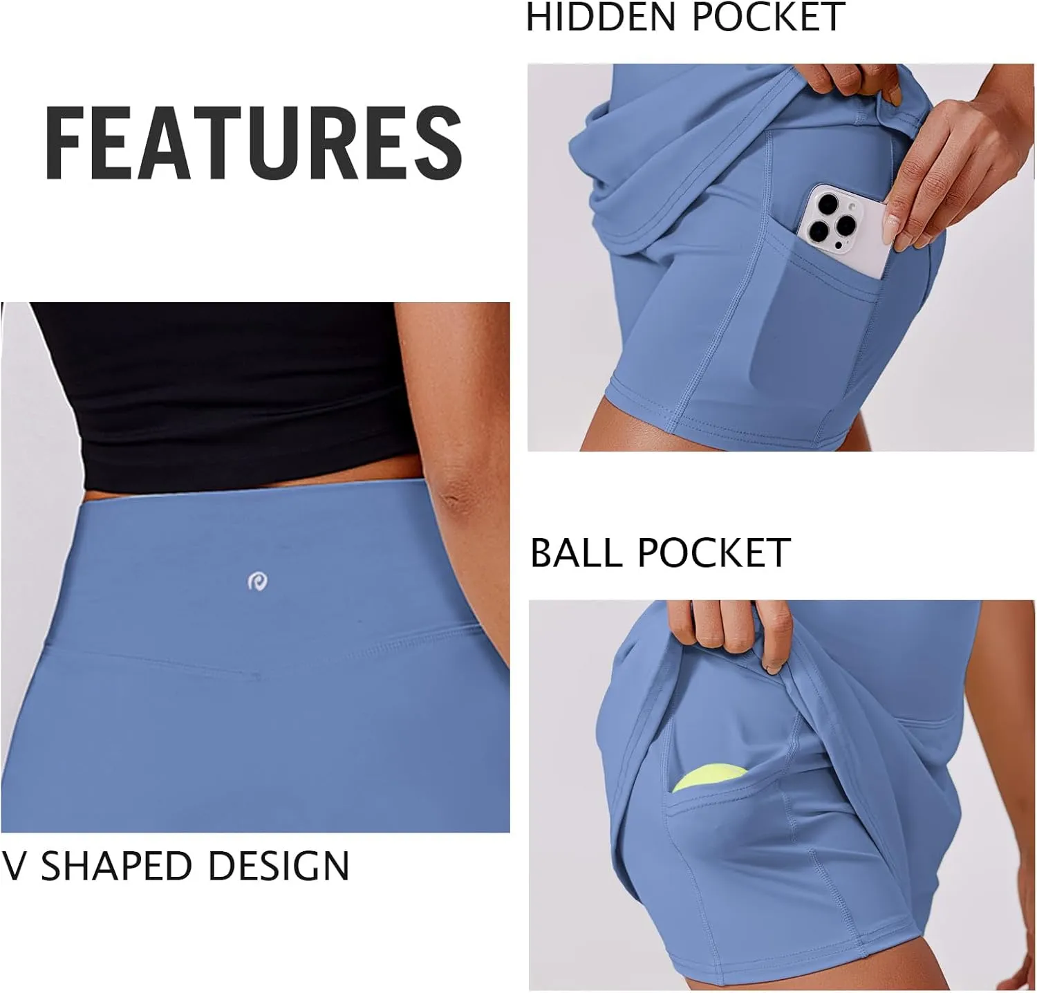 PINSPARK Womens Tennis Skirt High Waisted Golf Skort with 2 Pockets Stretchy Athletic Skirts for Workout Pickleball Running