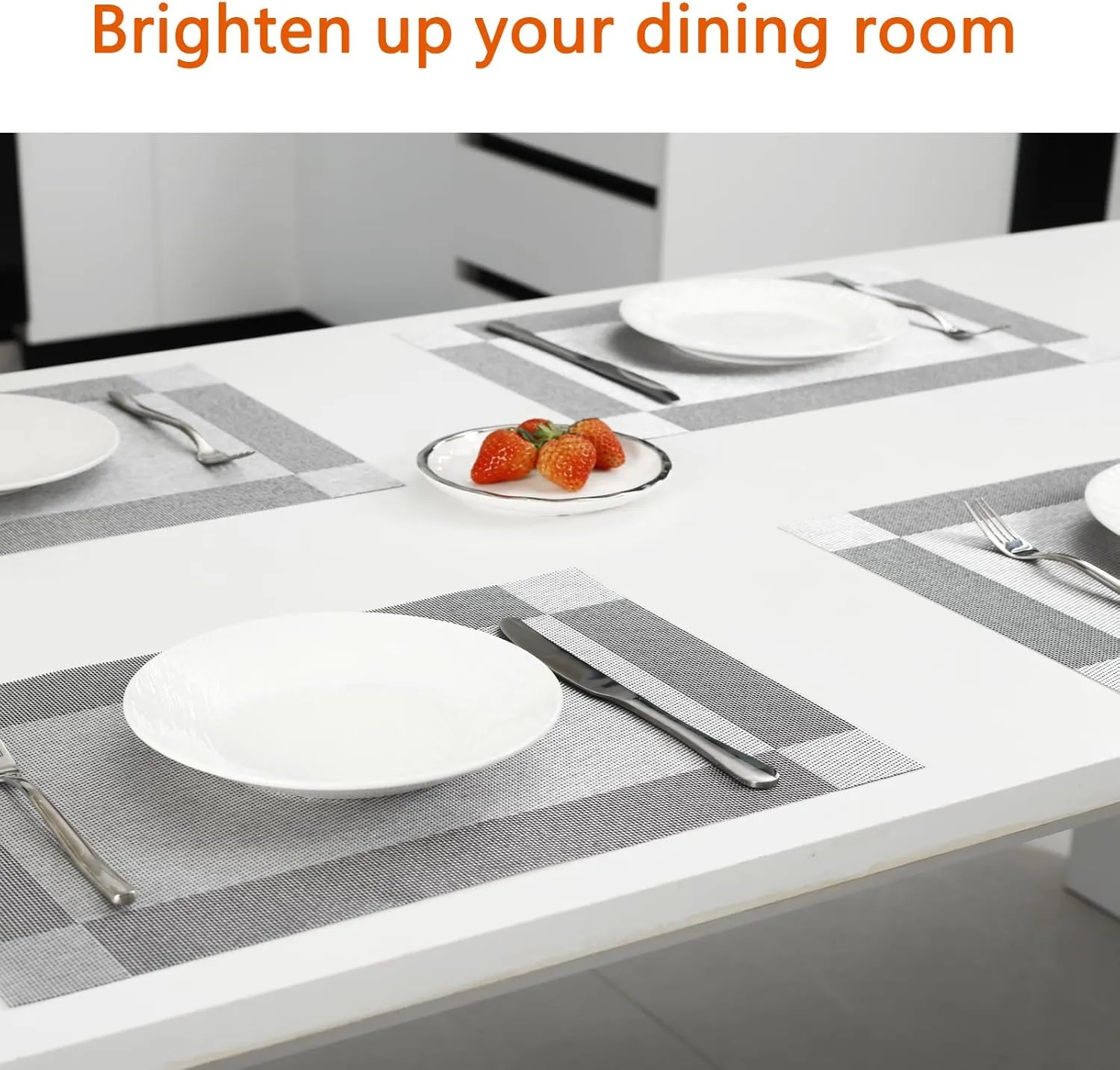 Placemats Set of 6 Washable&Wipeable Silver Placemats for Dining Table Kitchen Indoor Outdoor Table Mats Heat Resistant Non Slip Woven Vinyl Table Placemats (Grey，6PCS)