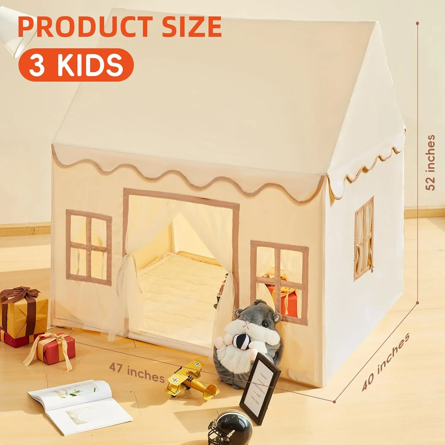 Playhouse Play Tent for Kids-Portable with Padded Mat, Star Lights, Carry Bag, Play Tent Indoor & Outdoor, Washable Kids Play House for Toddler