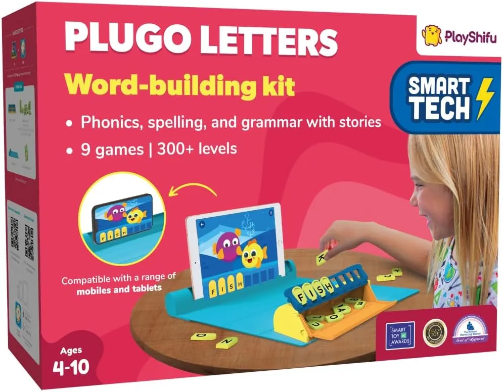 PlayShifu Educational Word Game-Plugo Letters Kit App with 9 Learning Games, STEM Toy Gifts for Kids Age 4-10 , Spellings & Grammar 48 Alphabet Tiles Works with tabs/mobiles(Packaging May Vary)