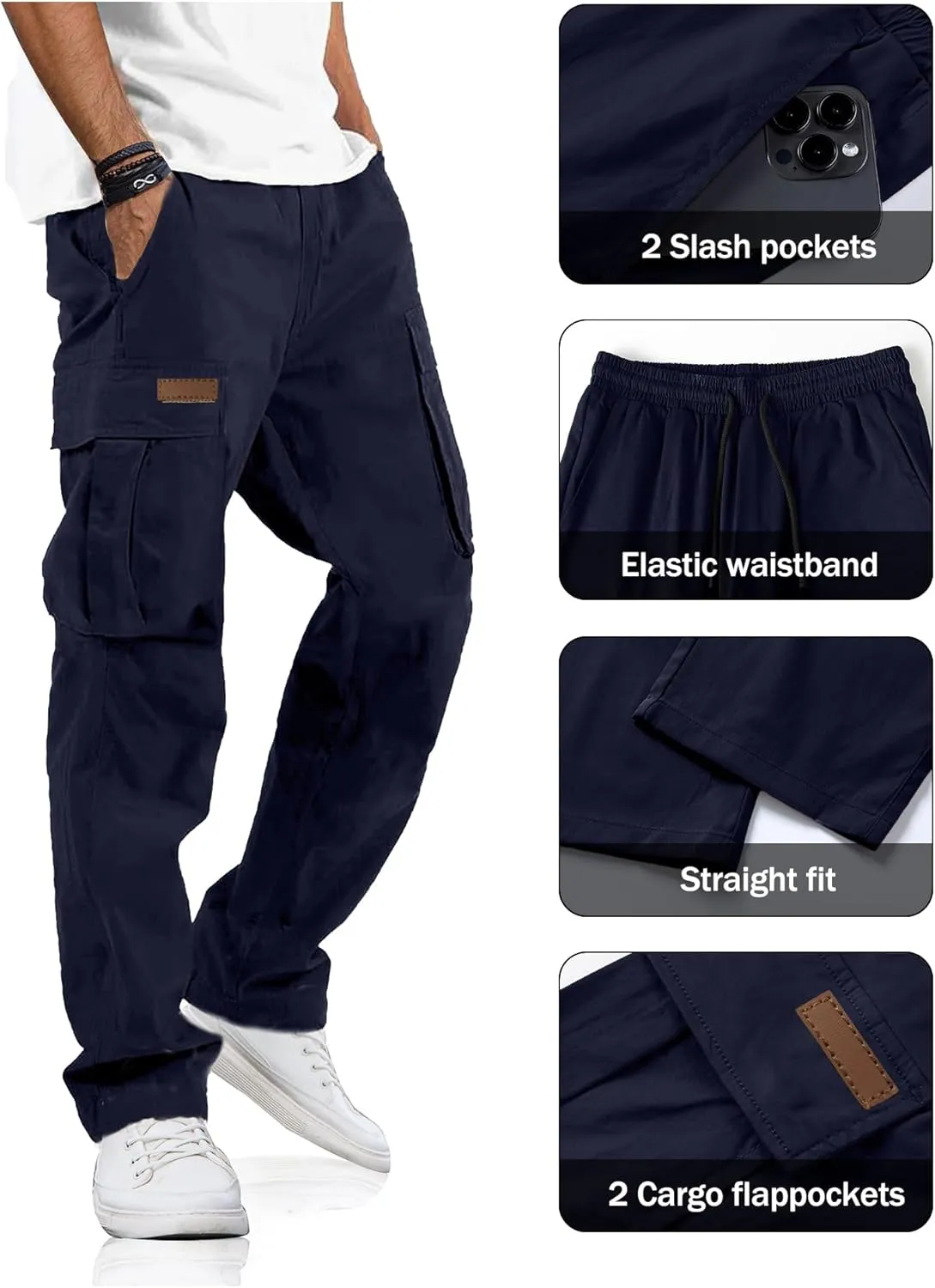 PLEPAN Men's Casual Cargo Pants Drawstring Hiking Pants Workout Tactical Joggers Sweatpants for Men