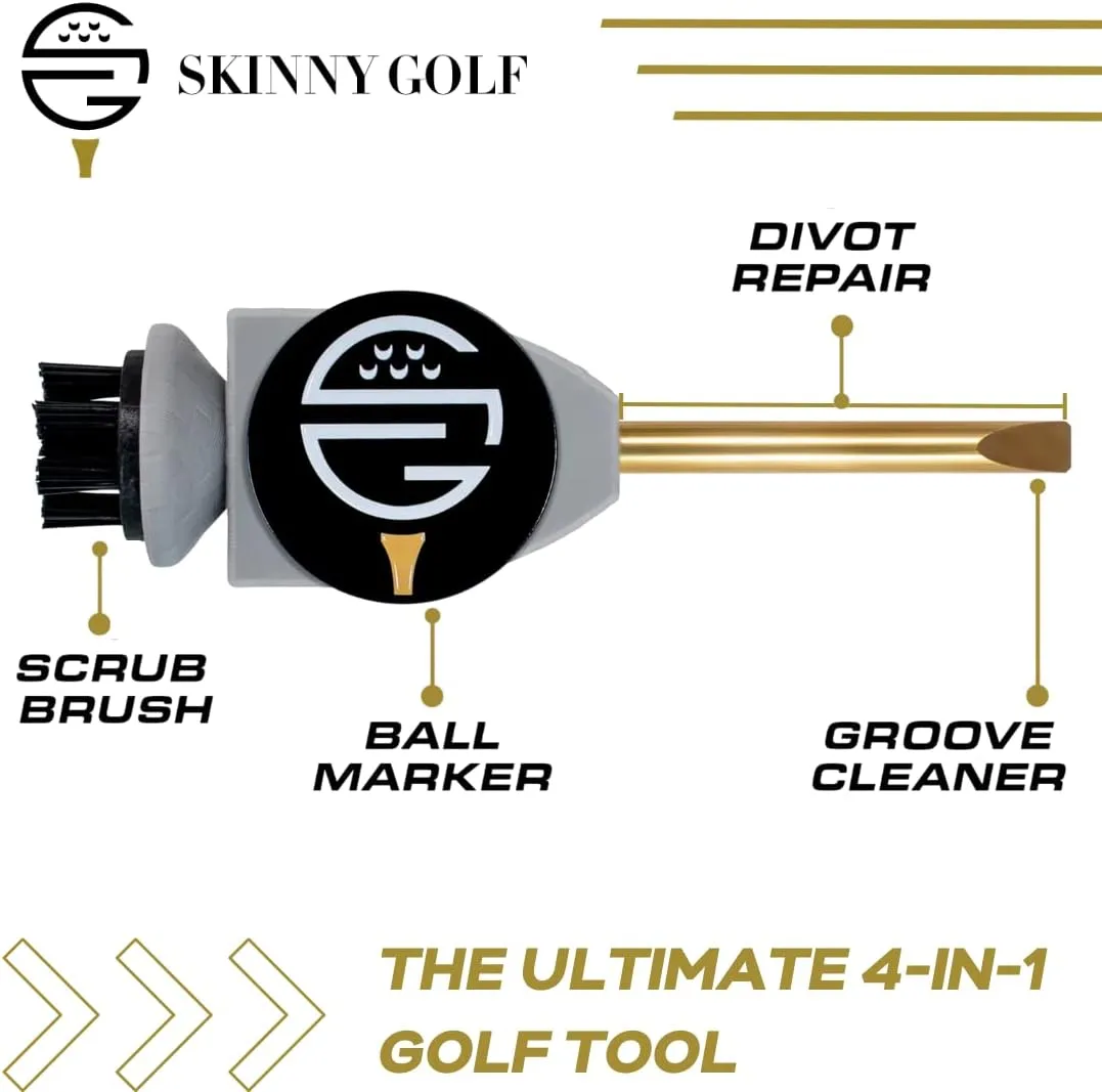 Pocket Caddie | The Ultimate 4-in-1 Golf Tool | with Scrub Brush, Brass Tip Groove Cleaner, Divot Repair & Ball Marker | Fits Easily in Your Pocket | Holds Any Ball Marker