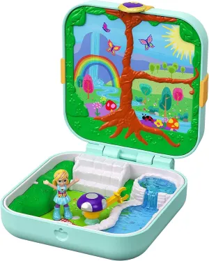 Pocket Hidden Hideouts Flutterrific Forest Compact with Fairy Forest-Themed Punch Out Paper Featuring 3 Hidden Reveals, 3 Accessories, 1 Micro Polly Doll & Sticker Sheet, Ages 4 and Older