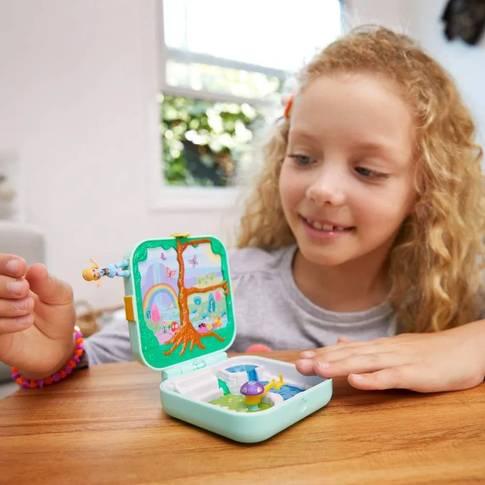 Pocket Hidden Hideouts Flutterrific Forest Compact with Fairy Forest-Themed Punch Out Paper Featuring 3 Hidden Reveals, 3 Accessories, 1 Micro Polly Doll & Sticker Sheet, Ages 4 and Older