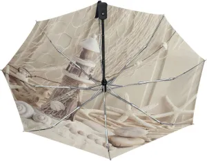 Poeticcity Automatic Folding UPF 50  Anti-UV Rain Umbrella, Auto Open/Close 3 Folds Sun Parasol Canopy Windproof Compact Travel Umbrella