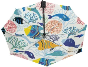 Poeticcity Automatic Folding UPF 50  Anti-UV Rain Umbrella, Auto Open/Close 3 Folds Sun Parasol Canopy Windproof Compact Travel Umbrella