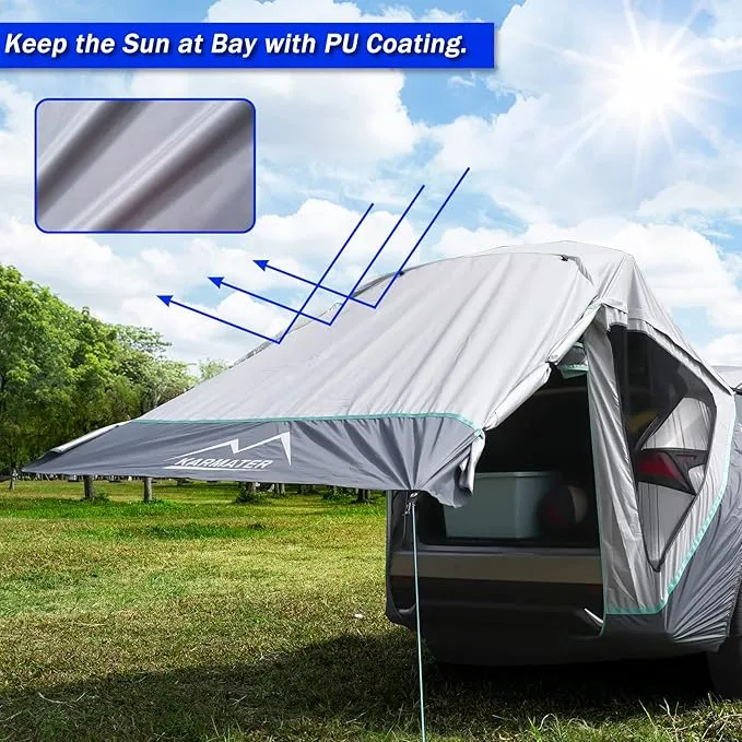 Poles Included SUV Tailgate Tent with Three Sides Awning Shade & Transmittance Mosquito Net, Hatchback Camping Sunproof Car Tent, Universal SUV Windproof Car Camping Gear Tent Outdoor Travel.