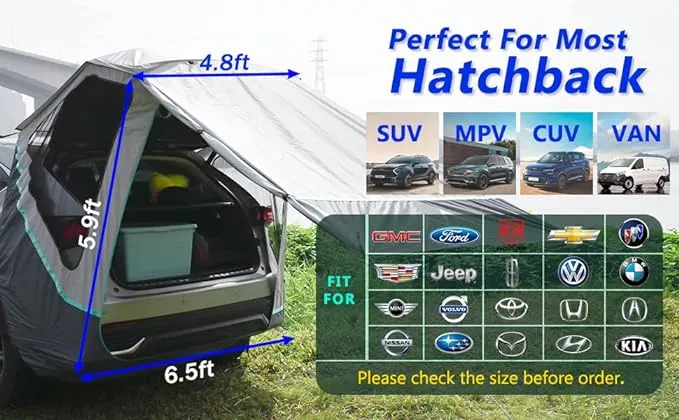 Poles Included SUV Tailgate Tent with Three Sides Awning Shade & Transmittance Mosquito Net, Hatchback Camping Sunproof Car Tent, Universal SUV Windproof Car Camping Gear Tent Outdoor Travel.