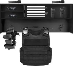 Police Gear Rack, 35.5'' L X 3.9'' W X 14.5'' H Lockable Metal Wall Mounted Tactical Duty Rack Stand with Heavy Duty 2-Hook, Gear Stand for Police Office, Security Office, and Home,Black