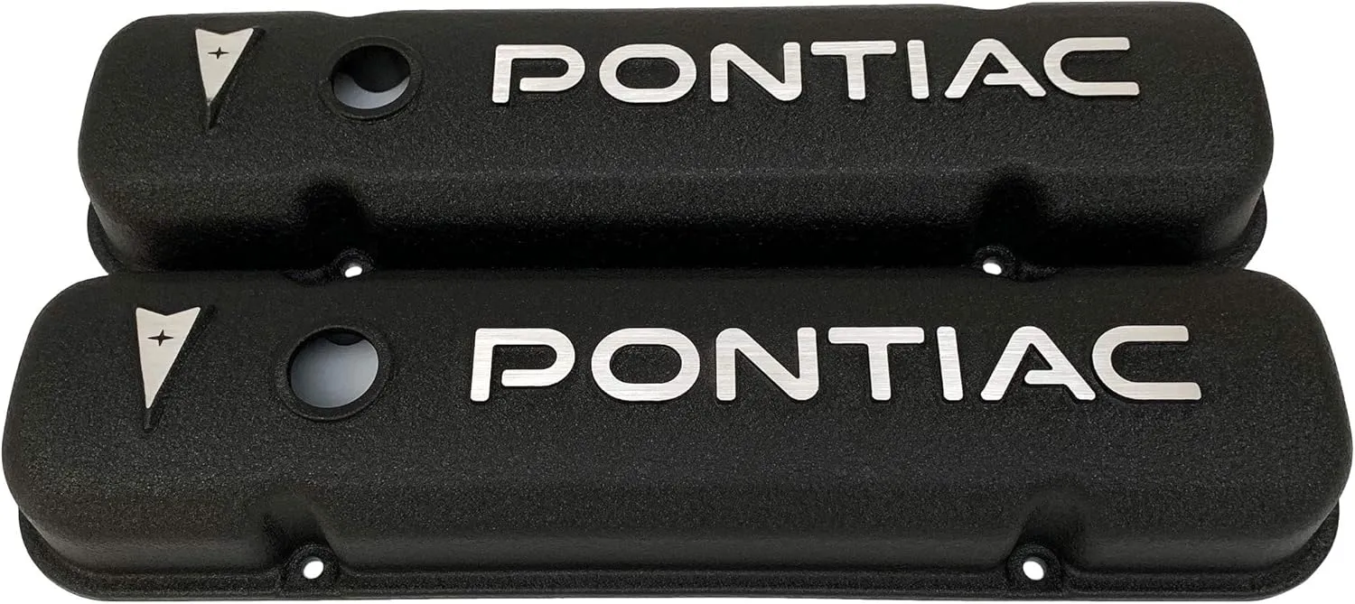 Pontiac Raised Letter Logo Black Valve Covers