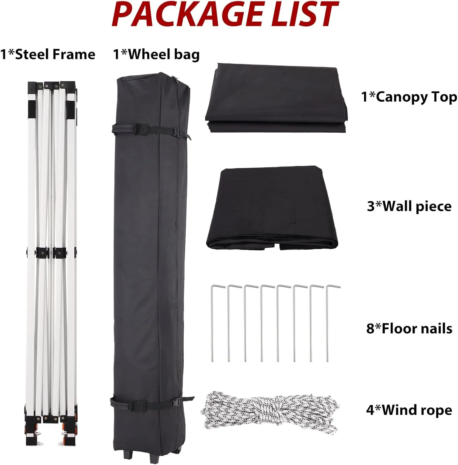 Pop-up Waterproof Windproof and UV-Proof Gazebo Instant Portable Canopy Tent 10'x10' with 3 Side Walls, 1 Wheeled Bag, 8 Ground pegs for stall/Outdoor/Party Events (10FTx10FT, Black)