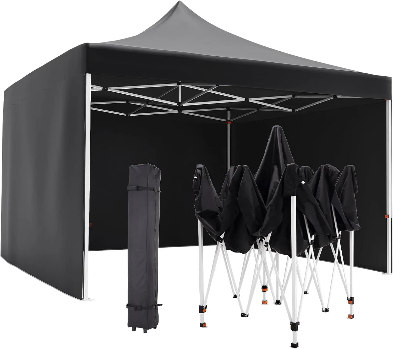 Pop-up Waterproof Windproof and UV-Proof Gazebo Instant Portable Canopy Tent 10'x10' with 3 Side Walls, 1 Wheeled Bag, 8 Ground pegs for stall/Outdoor/Party Events (10FTx10FT, Black)