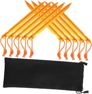 POPETPOP Portable Aluminum Tent Stakes Set with Pull Rope Heavy Duty Stakes for Camping Hiking and Yard