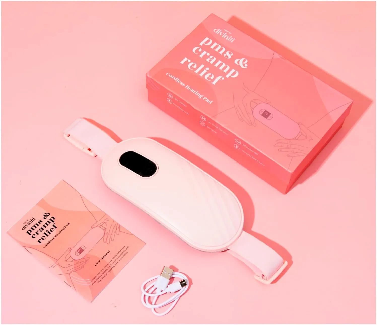 Portable Heating Pad for Period Cramps - Period Cramps Relief Menstrual Heating Pad Vibration Heating Pad for Pain, Rechargeable Battery, Cordless - Wireless Heating Pad with Massager Girlfriend Gifts