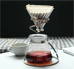 Pour Over Coffee Maker Set，20oz/600ml Pour Over Coffee Dripper & Glass Lid，Metal Dripper Stand and 100 Count Paper Coffee Filters，4 in 1 Set for Home or Office