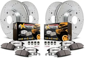 Power Stop Brake Kit For 2019-2023 Ram 1500 - Front and Rear Z36 Truck & Tow Kit, Carbon Fiber Ceramic Brake Pads with Drilled and Slotted Brake Rotors Replacement, K8182-36