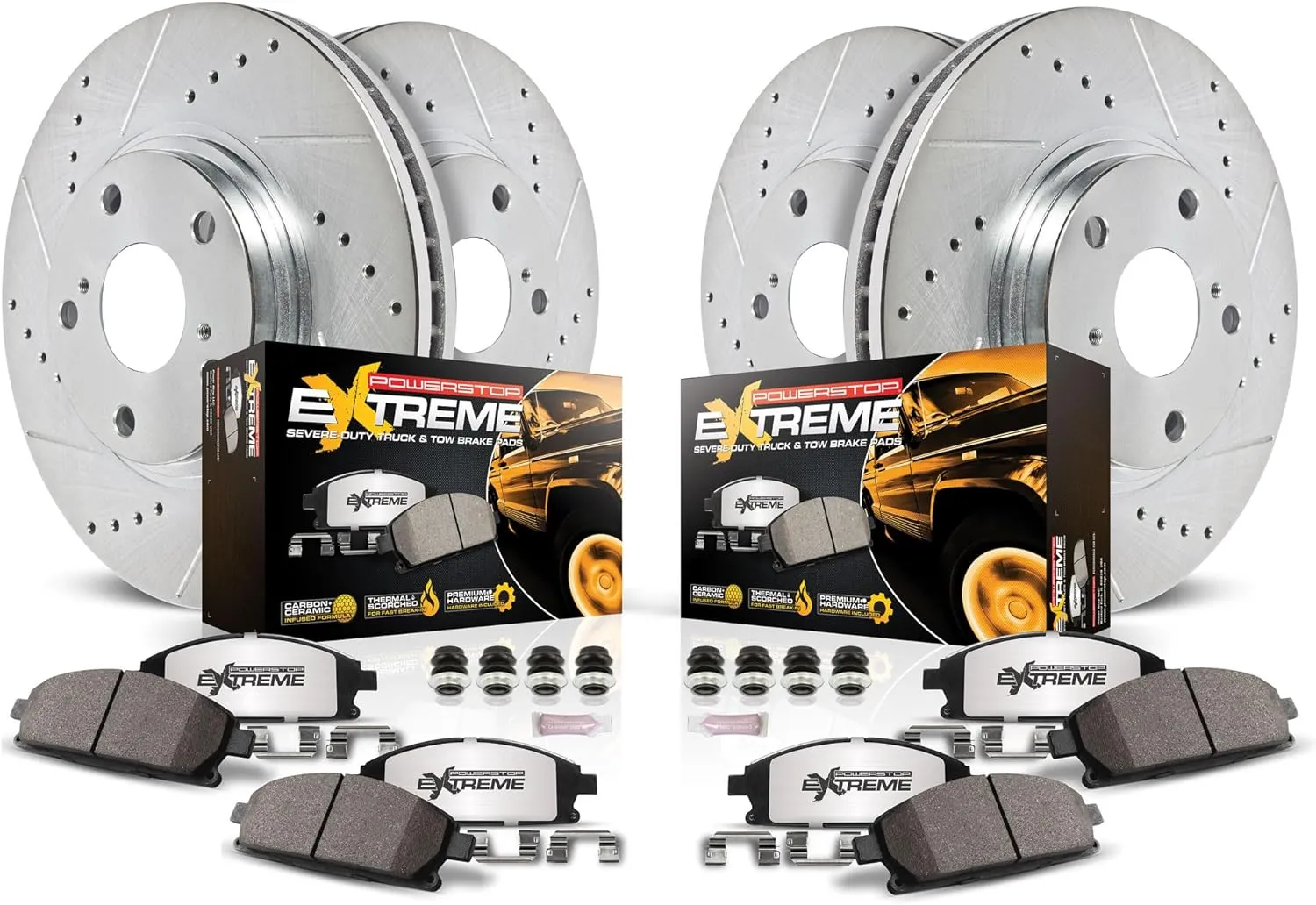 Power Stop Brake Kit For 2019-2023 Ram 1500 - Front and Rear Z36 Truck & Tow Kit, Carbon Fiber Ceramic Brake Pads with Drilled and Slotted Brake Rotors Replacement, K8182-36