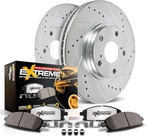 Power Stop Front Brake Kit For 08-20 Cadillac Escalade, 07-18 Chevy Silverado 1500, 08-20 Tahoe, 07-18 GMC Sierra 1500, 08-20 Yukon - Drilled Slotted Rotors & Ceramic Brake Pads Replacement