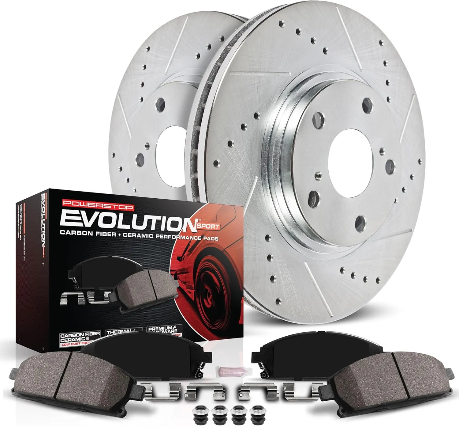 Power Stop K790 Rear Z23 Carbon Fiber Brake Pads with Drilled & Slotted Brake Rotors Kit For Ford Probe 1993-1997, Mazda 626 1993-1997, Mazda MX-6 1993-1997 [Model Specific]