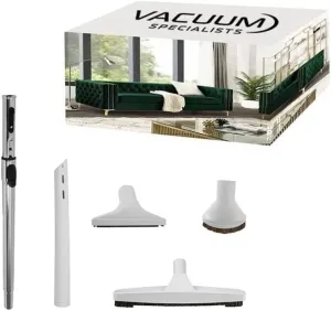 Premium Central Vacuum Attachment Kit with Aluminum Telescopic Wand & 4-Piece Cleaning Kit Accessories - (White)