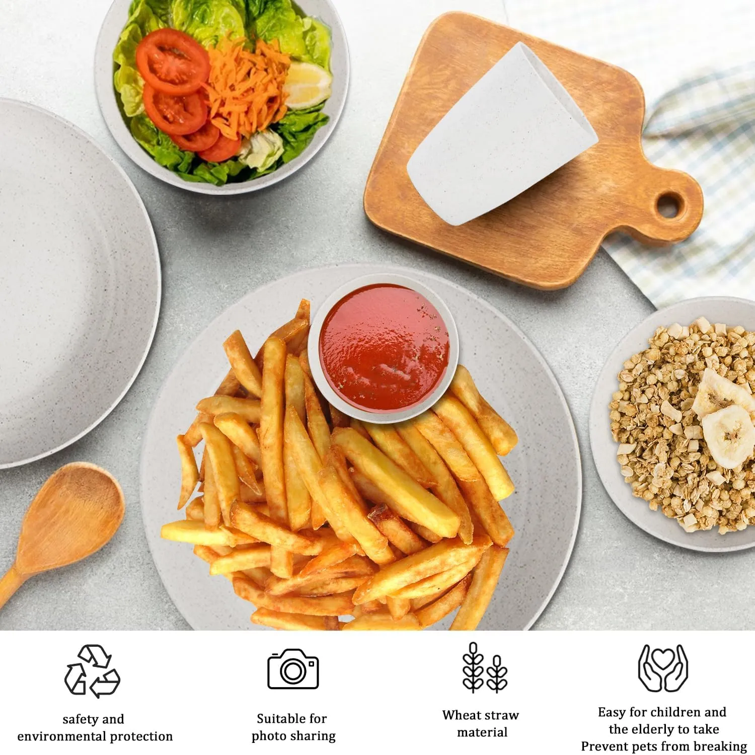 Premium Wheat Straw Dinnerware Sets for 4, Microwave Safe Plates and Bowls Sets 16-Piece,Unbreakable and Lightweight Dinner Plates for Kitchen,Picnic and Party,Plates Set,Cups Set(White)