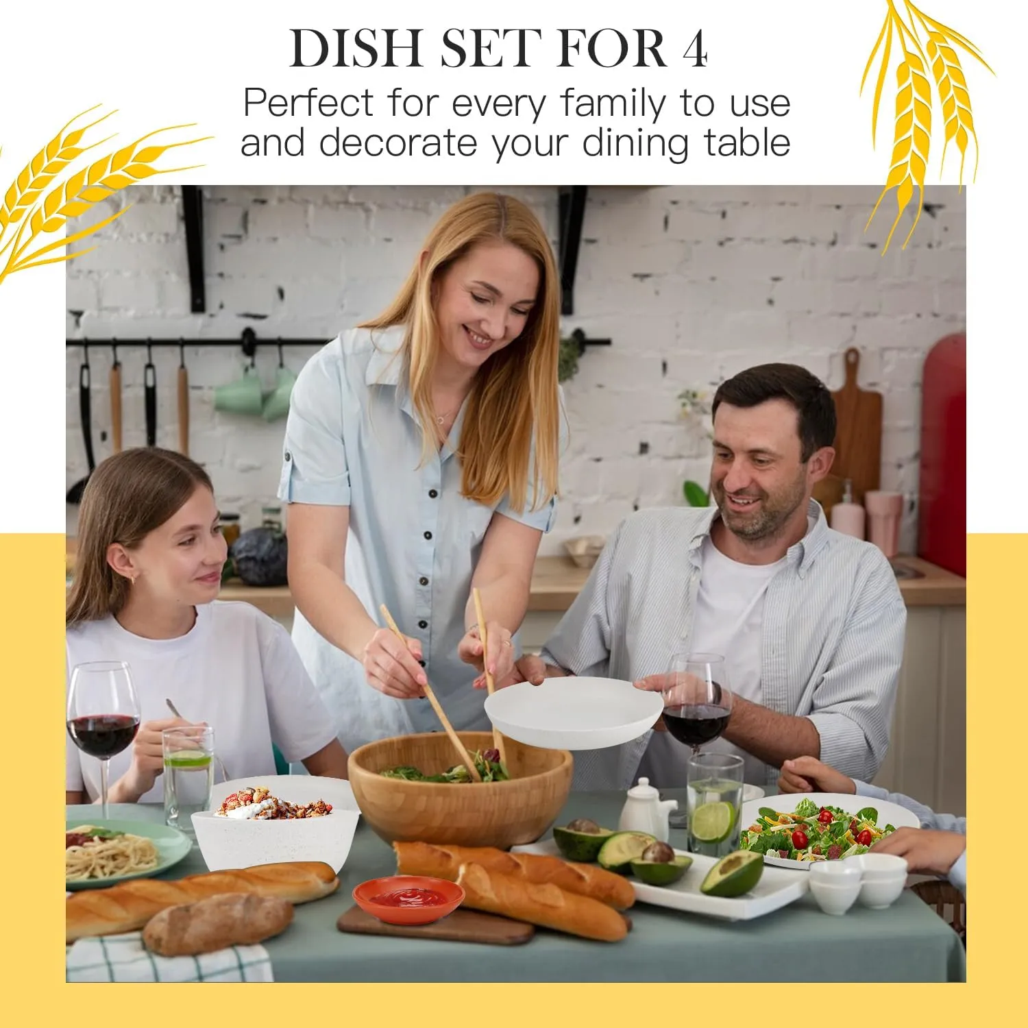 Premium Wheat Straw Dinnerware Sets for 4, Microwave Safe Plates and Bowls Sets 16-Piece,Unbreakable and Lightweight Dinner Plates for Kitchen,Picnic and Party,Plates Set,Cups Set(White)