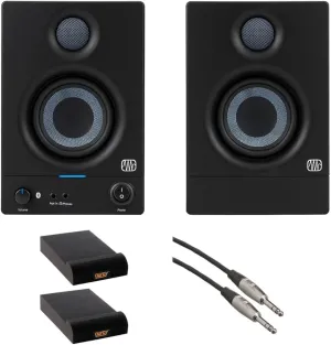 PreSonus Eris 3.5BT Gen 2 Powered 3.5-Inch 50W Bluetooth Power Desktop Speakers Bundle with Pair of Auray IP-S Small Isolation Pad and 1/4" TRS Male to Male Audio Cable