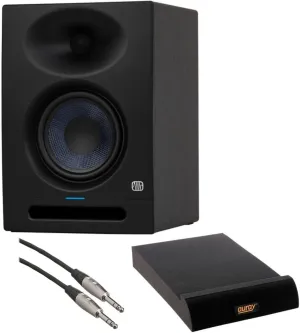 PreSonus Eris Studio 5 5.25-inch 2-Way Active Studio Monitors with EBM Waveguide Bundle with Auray IP-M Isolation Pad and 1/4" TRS Male to 1/4" TRS Male Audio Cable