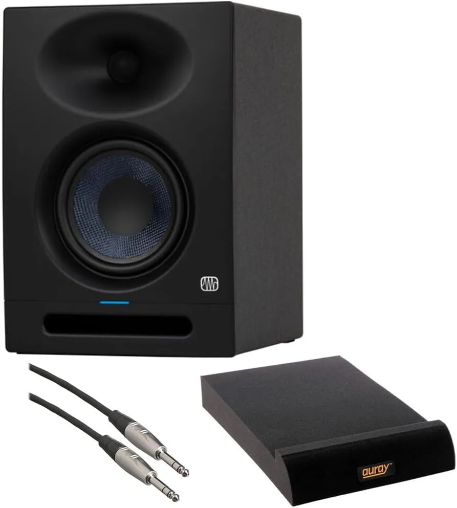 PreSonus Eris Studio 5 5.25-inch 2-Way Active Studio Monitors with EBM Waveguide Bundle with Auray IP-M Isolation Pad and 1/4" TRS Male to 1/4" TRS Male Audio Cable